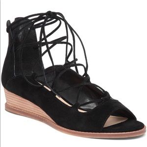 Vince Camuto Low Black Suede Lace Up Wedges